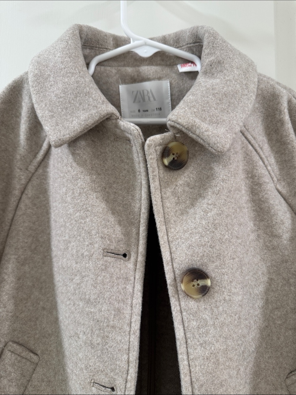 Zara Kids Beige Wool-Blend Button Pea Coat - Picture 3 of 10